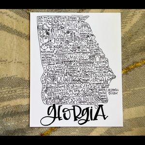 🍑GEORGIA detailed state print picture on card stock